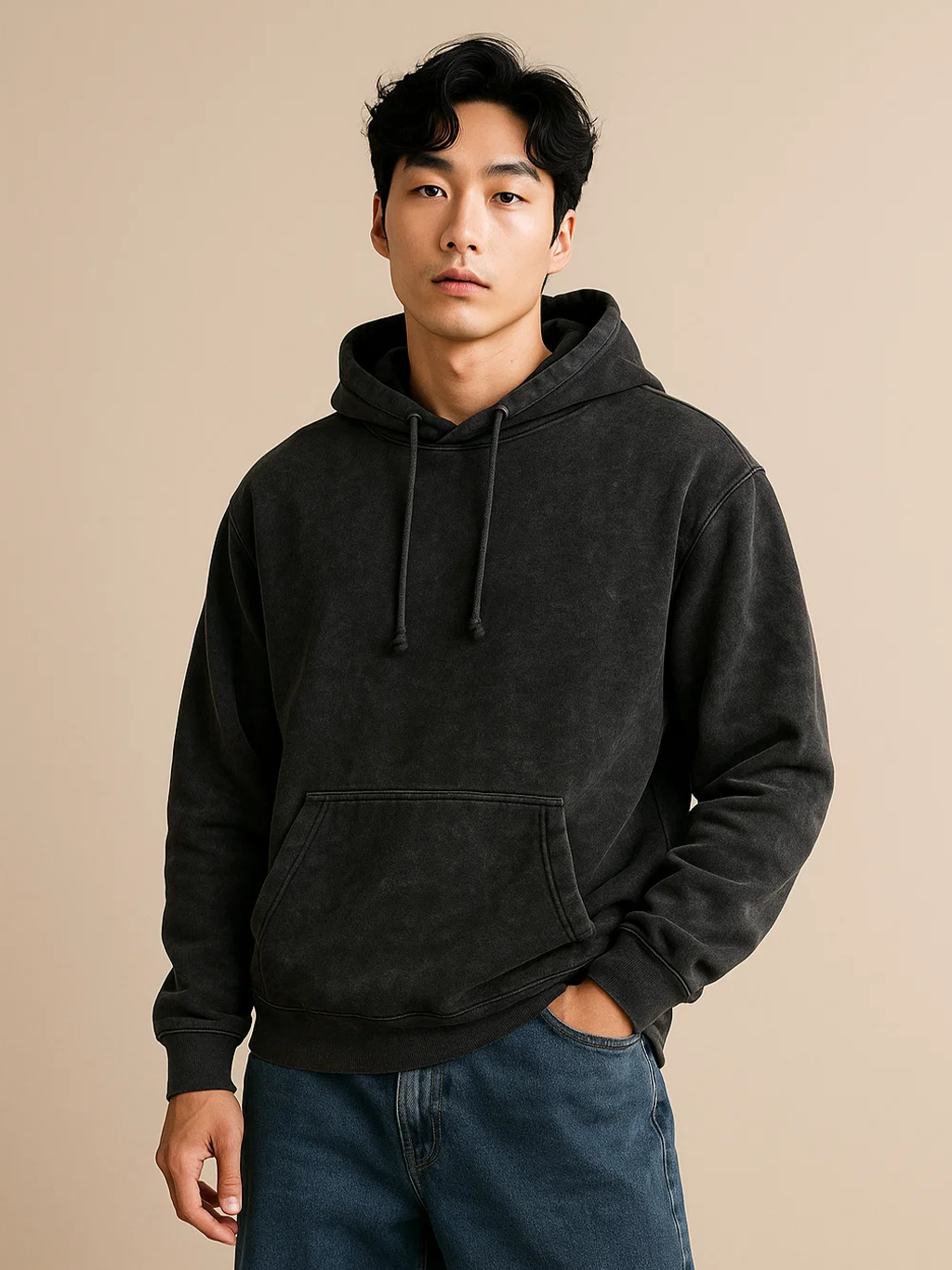 Unisex Acid Washed Black Hoodie HYPEFUSION