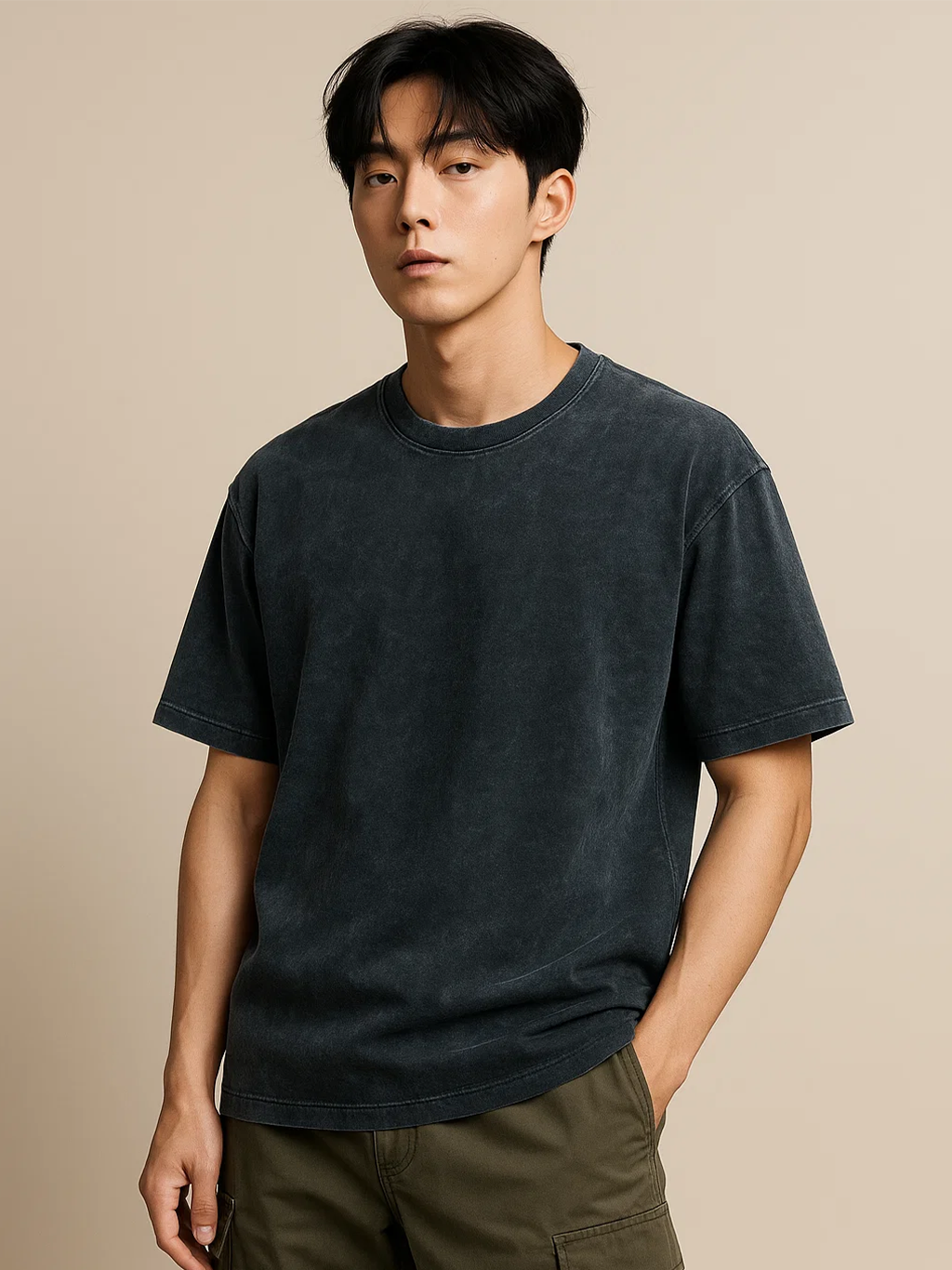 Navy Blue Acid Washed Oversized T-Shirt HYPEFUSION