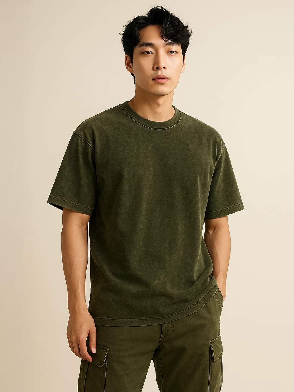 Olive Green Acid Washed Oversized T-Shirt HYPEFUSION